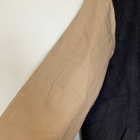 Duluth Trading Co Black Wool and Tan Canvas Workwear Sleeves Varsity Jacket - Picture 4 of 8